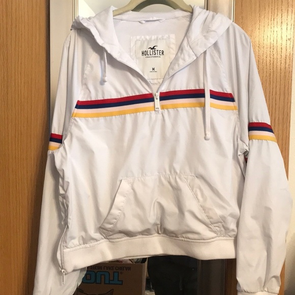 Hollister size Medium white hooded sweatshirt with stripe and 1/4 zip - Picture 1 of 10